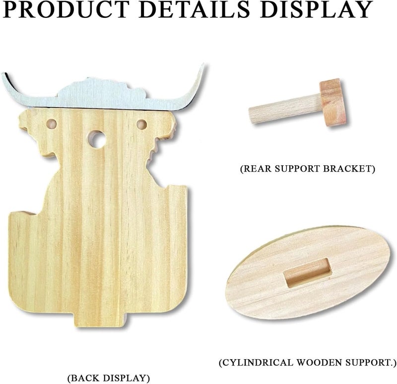 HyeeArt Wooden Animal Glasses Holder , Newsukie - Cute Solid Pine Wood Eyeglasses Stand,Carving Sunglasses Eyeglass Display Stand,Newsukie Creative Gift Glasses Holder for Desk (Flowers Highland Cow) (Bathroom Highland Cow) - Image 3